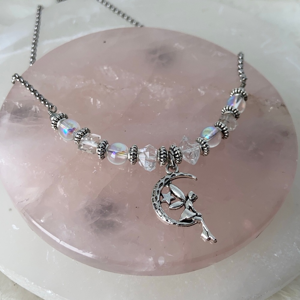 Fairy necklace earrings .Genuine Herkimer diamonds (4) crystal fairy silver set - Picture 8 of 14